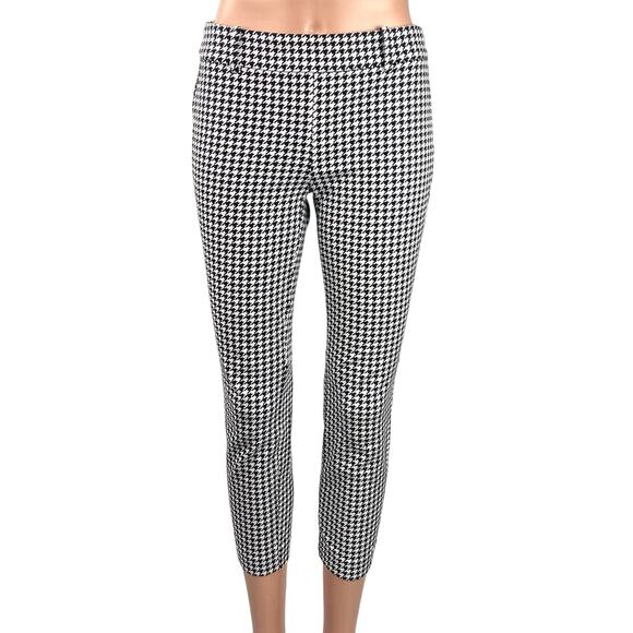 J. Crew Black White Winnie Hounsdtooth Plaid Stretch Crop Career Office Pants 0 - Picture 1 of 5